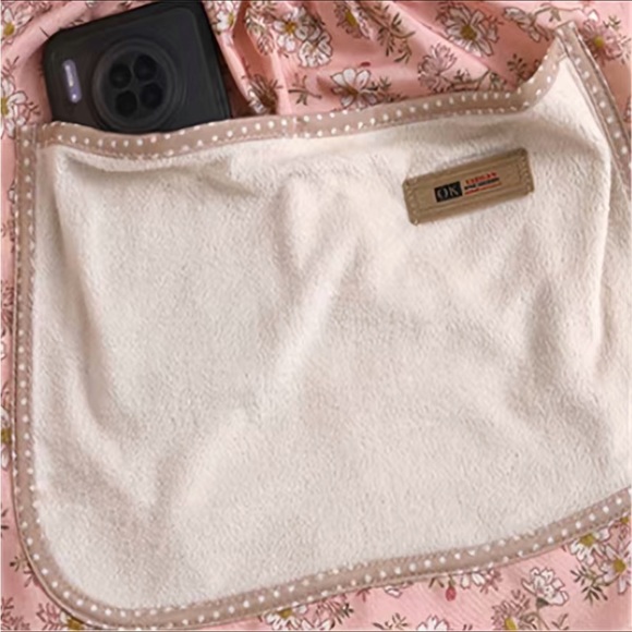 Apron Bib Sweet Vintage Retro Vibe Pockets Waist Tie Floral Polka Dot Pink Tan - Picture 8 of 14